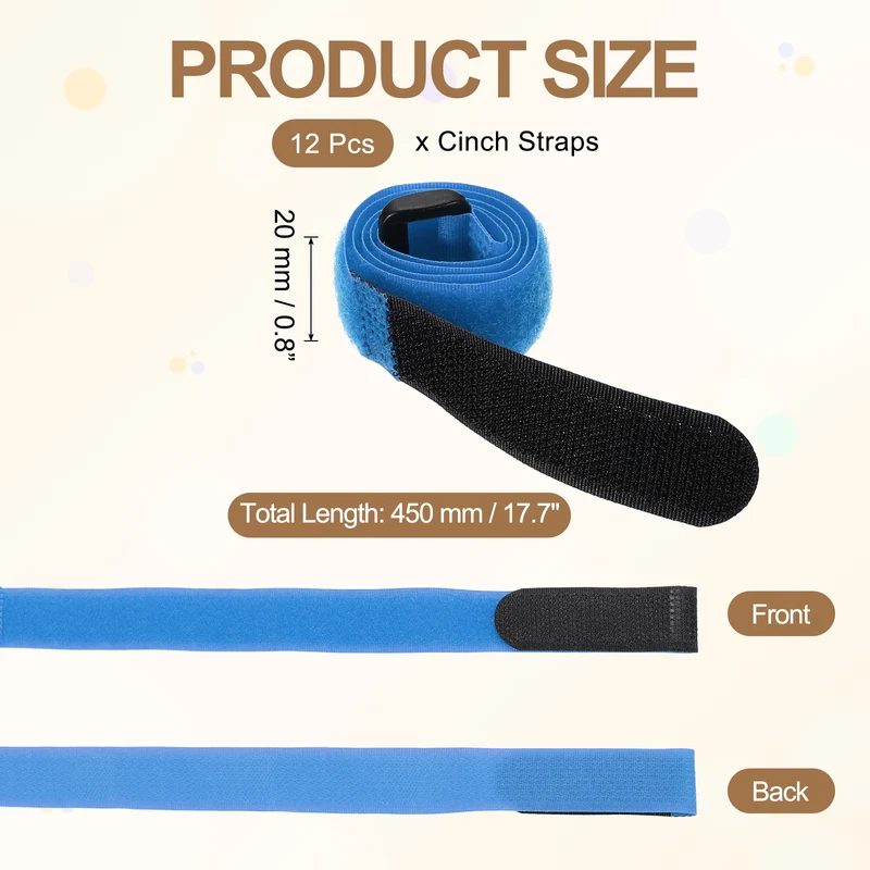 12Pcs 0.8"x17.7" Reusable Cinch Strap Hook and Loop Cable Securing Strap Blue
