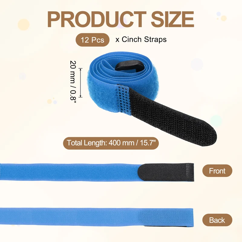 12Pcs 0.8"x15.7" Reusable Cinch Strap Hook and Loop Cable Securing Strap Blue
