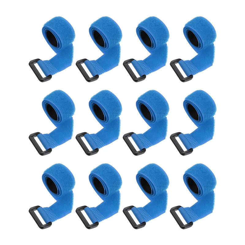 12Pcs 0.8"x13.8" Reusable Cinch Strap Hook and Loop Cable Securing Strap Blue