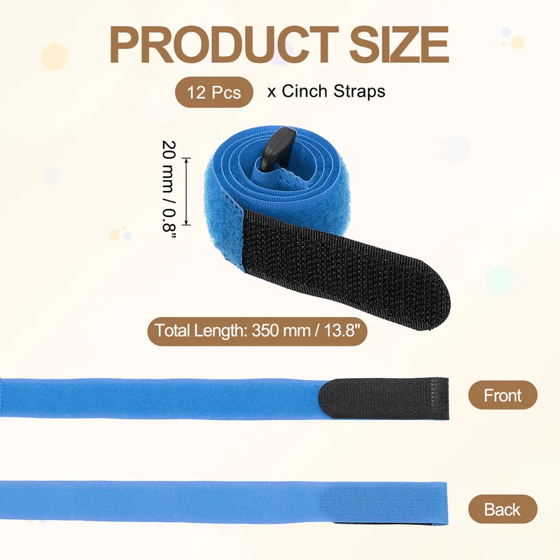 12Pcs 0.8"x13.8" Reusable Cinch Strap Hook and Loop Cable Securing Strap Blue