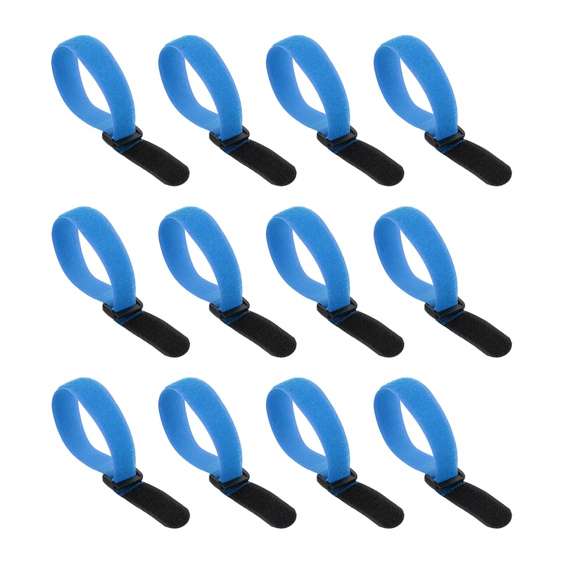12Pcs 0.8"x9.8" Reusable Cinch Strap Hook and Loop Cable Securing Strap Blue