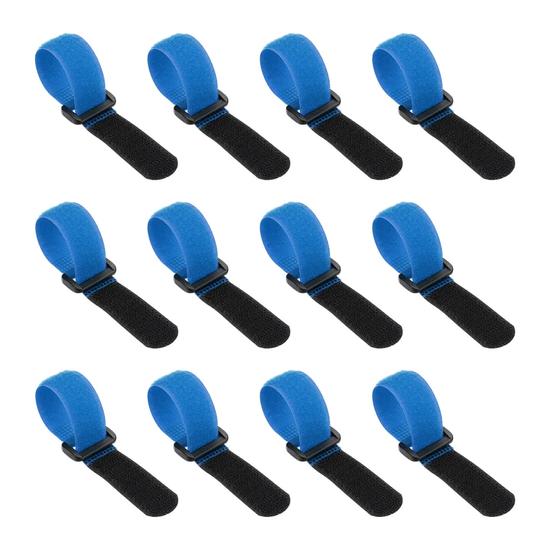 12Pcs 0.8"x6" Reusable Cinch Strap Hook and Loop Cable Securing Strap Blue