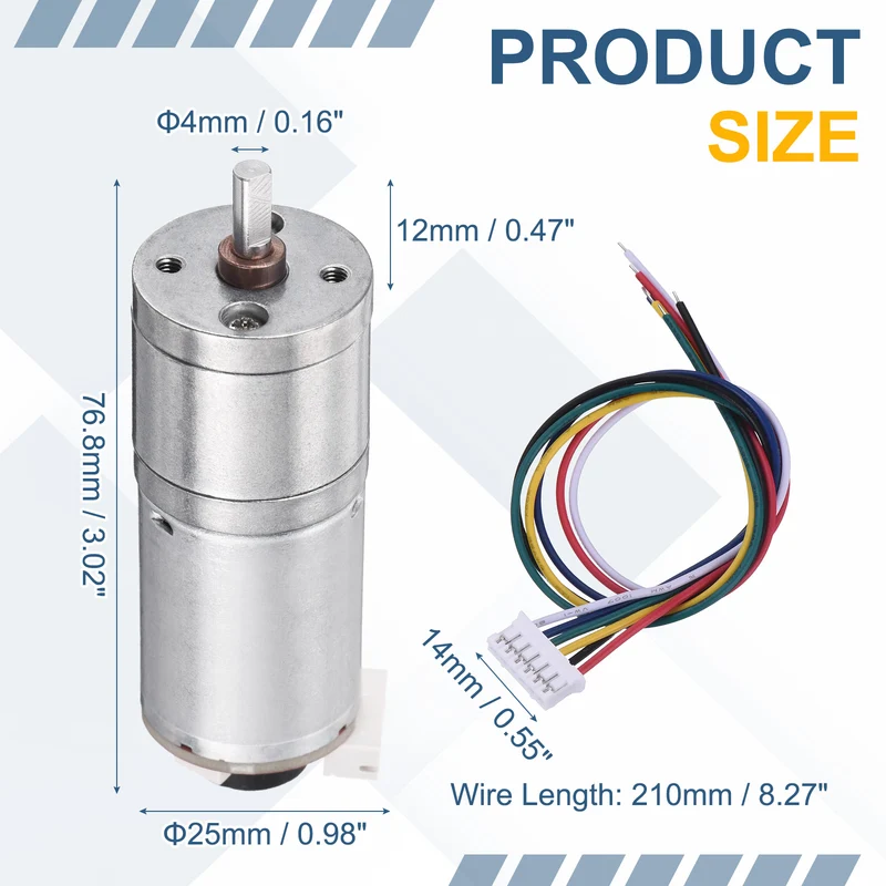 GA25-370 DC 24V Micro Geared Motor with Hall Encoder 25mm Shaft 1:500 Ratio