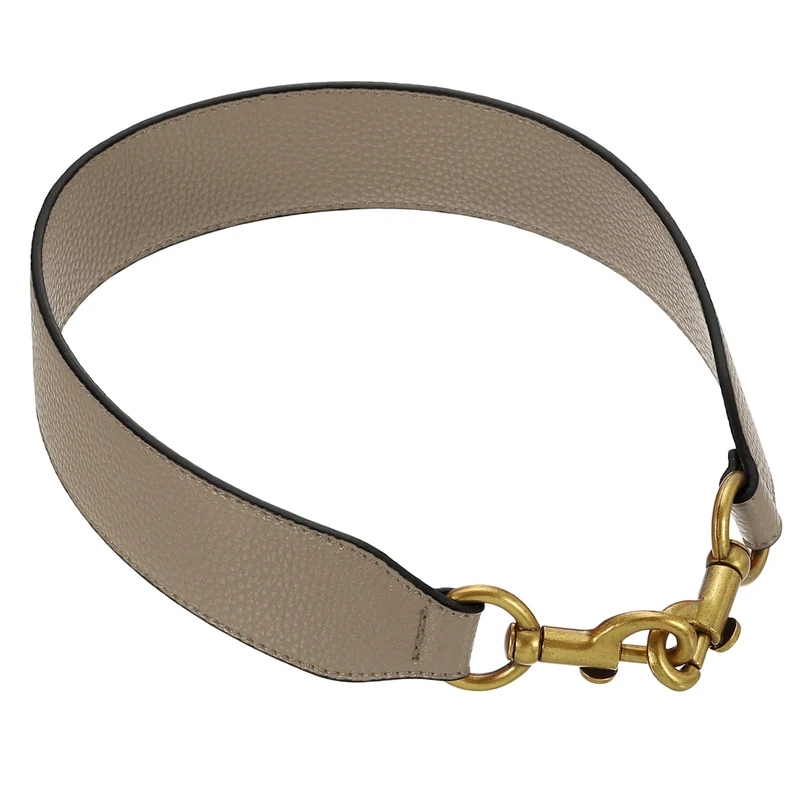 22.83" PU Leather Short Bag Strap with Clasp Dark Khaki Deep Gold Buckle