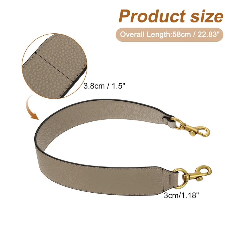 22.83" PU Leather Short Bag Strap with Clasp Dark Khaki Deep Gold Buckle