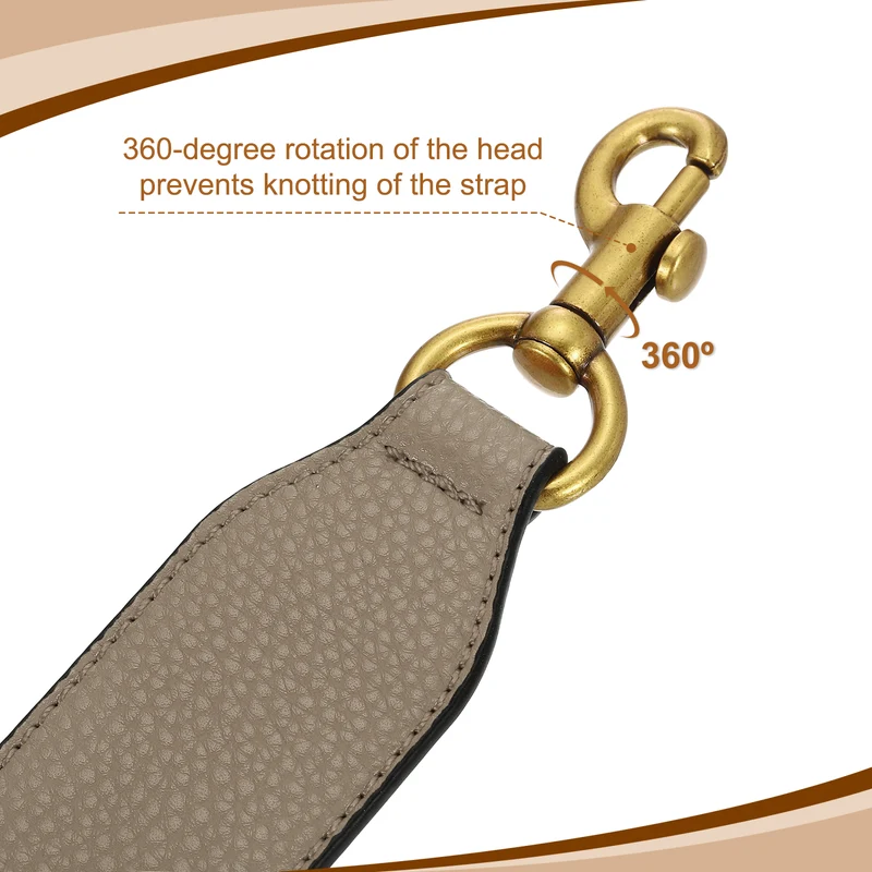 22.83" PU Leather Short Bag Strap with Clasp Dark Khaki Deep Gold Buckle