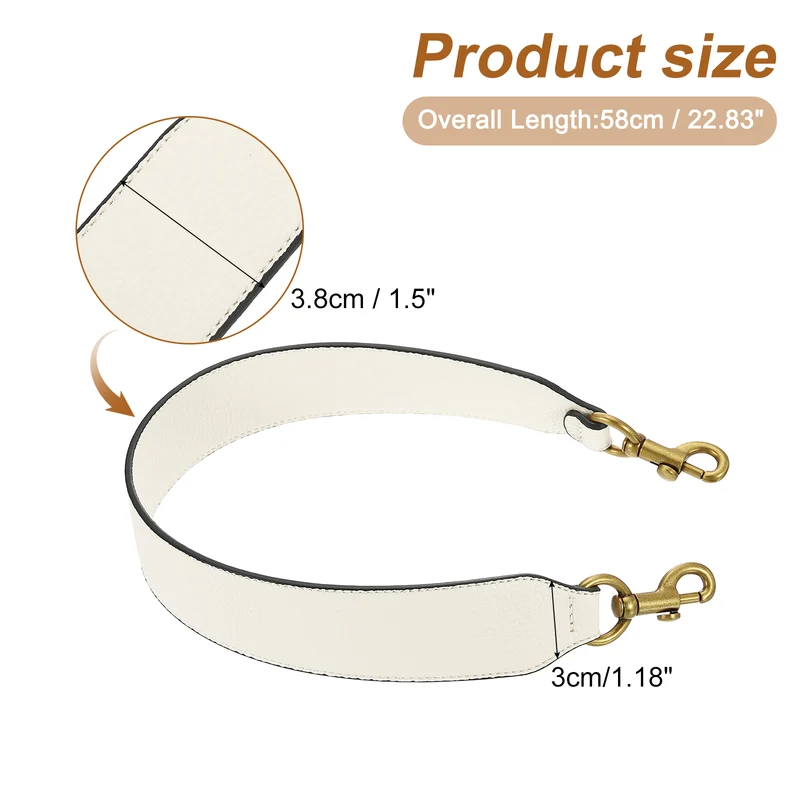 22.83" PU Leather Short Bag Strap with Clasp Beige Deep Gold Buckle