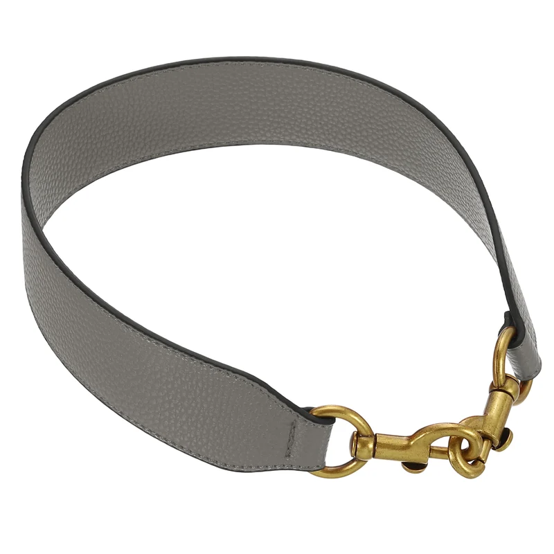 22.83" PU Leather Short Bag Strap with Clasp, Grey, Deep Gold Buckle