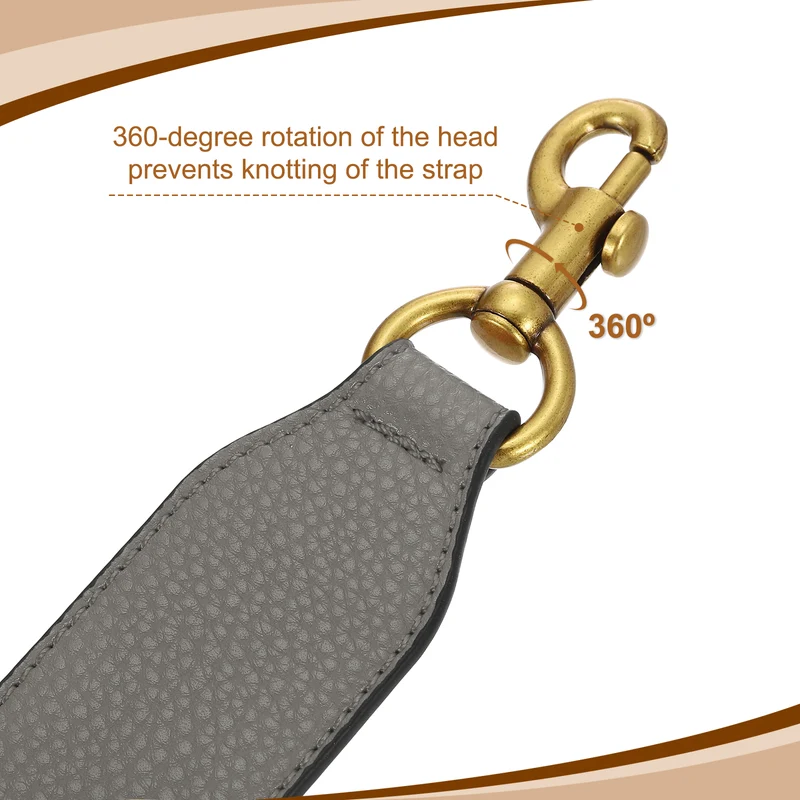 22.83" PU Leather Short Bag Strap with Clasp, Grey, Deep Gold Buckle