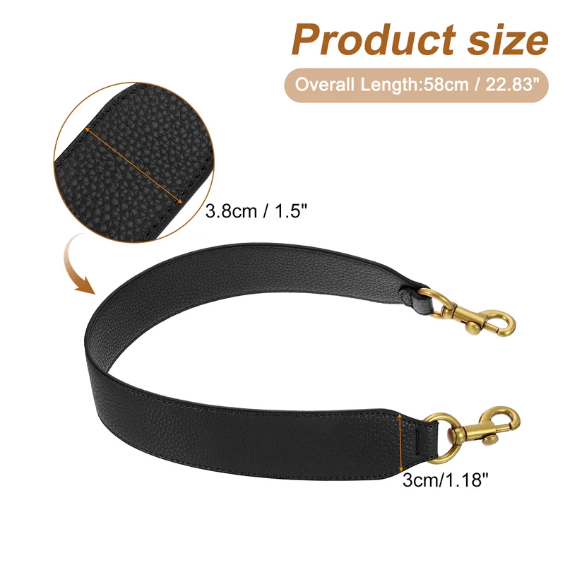 22.83" PU Leather Short Bag Strap with Clasp Black Deep Gold Buckle