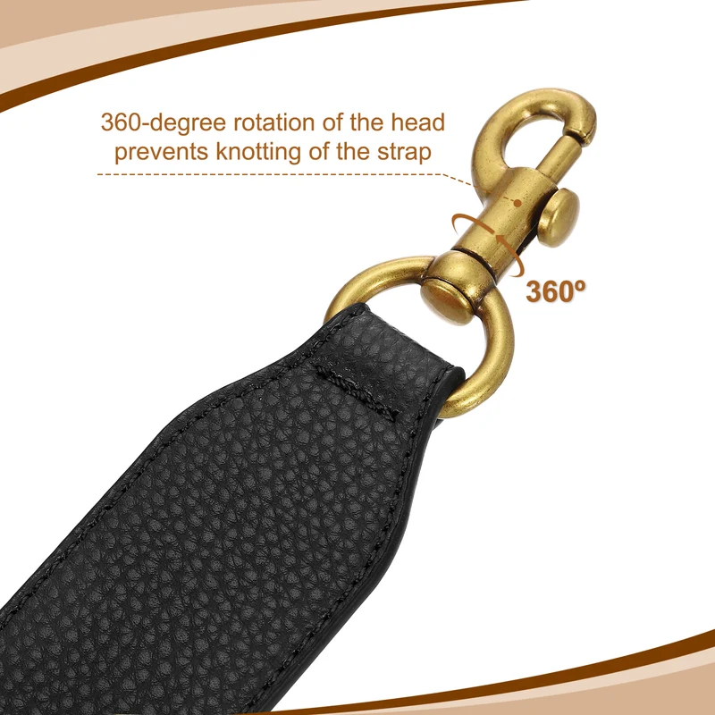 22.83" PU Leather Short Bag Strap with Clasp Black Deep Gold Buckle