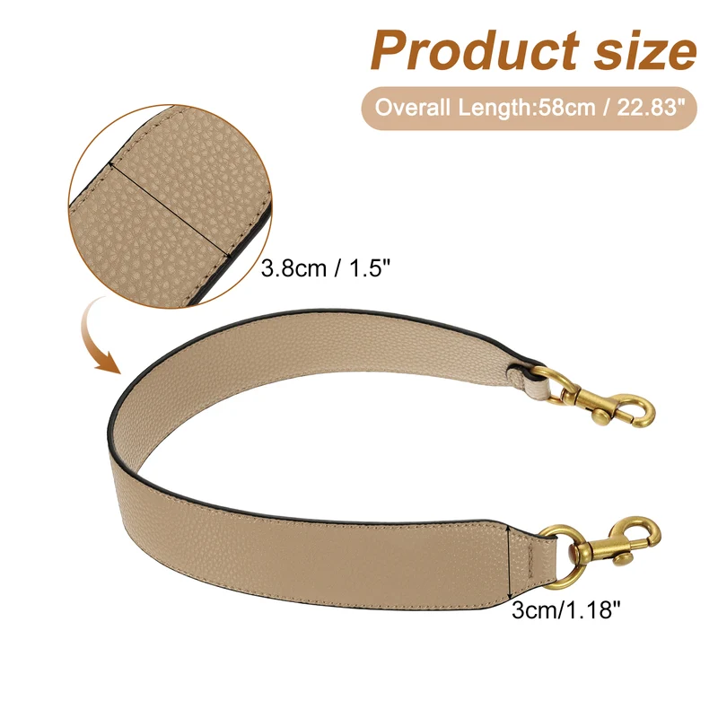 22.83" PU Leather Short Bag Strap with Clasp, Tawny, Deep Gold Buckle