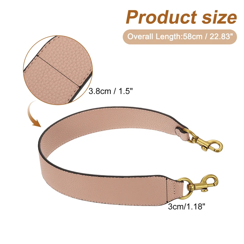 22.83" PU Leather Short Bag Strap with Clasp Pink Deep Gold Buckle
