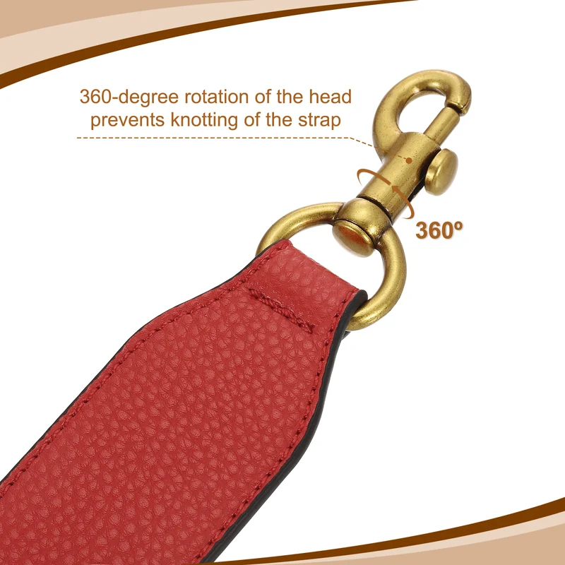22.83" PU Leather Short Bag Strap with Clasp Red Deep Gold Buckle
