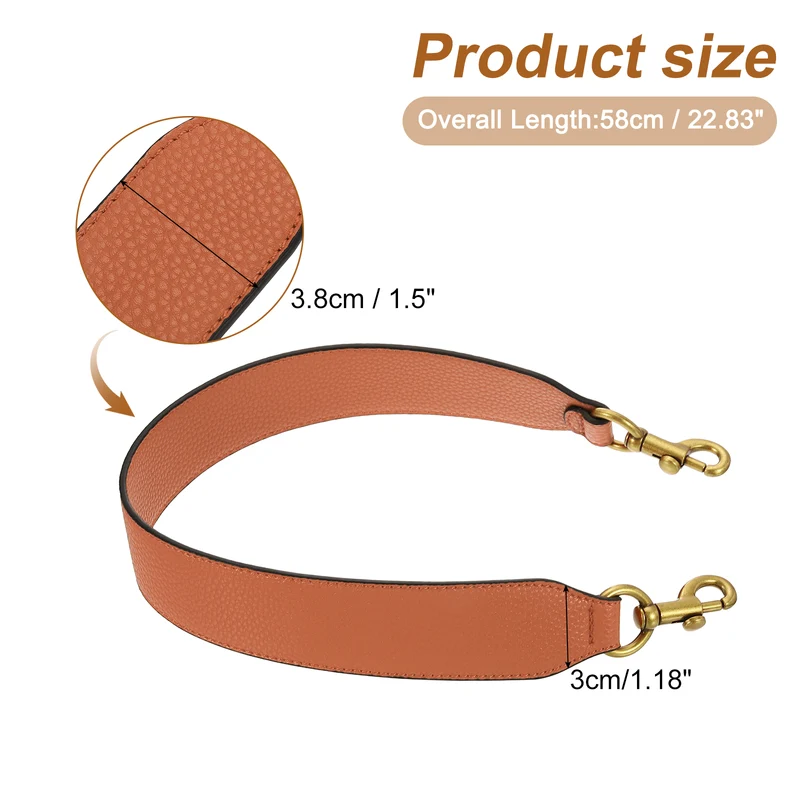 22.83" PU Leather Short Bag Strap with Clasp, Orange, Deep Gold Buckle