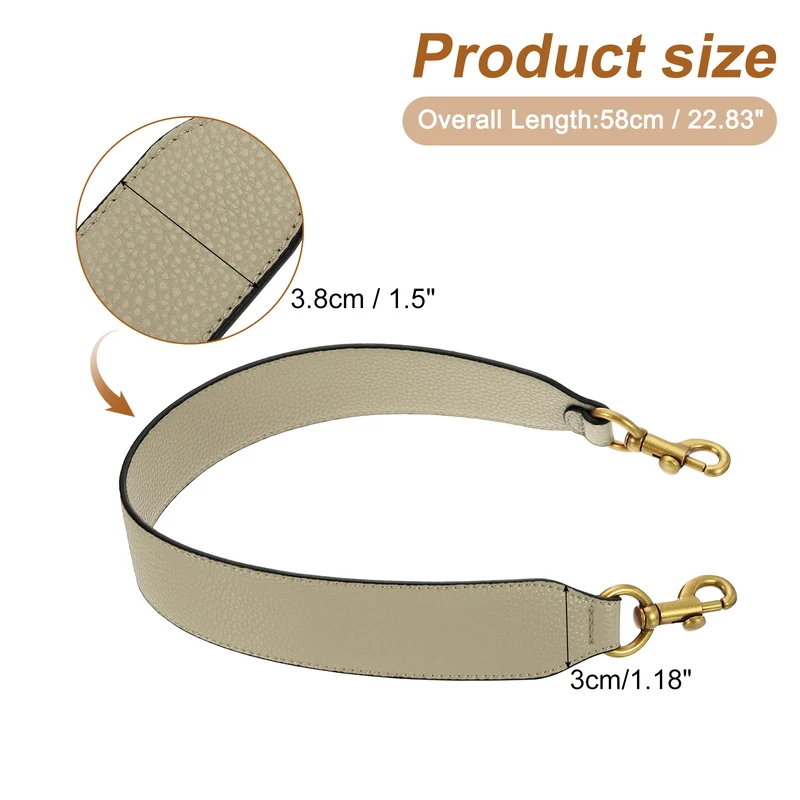 22.83" PU Leather Short Bag Strap with Clasp, Khaki, Deep Gold Buckle
