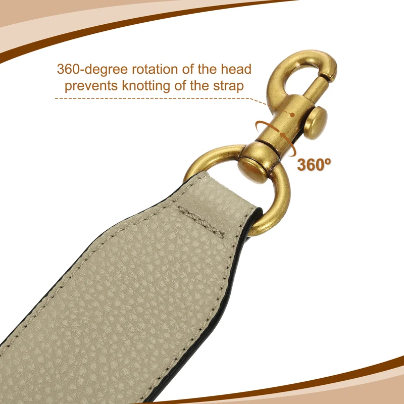 22.83" PU Leather Short Bag Strap with Clasp, Khaki, Deep Gold Buckle