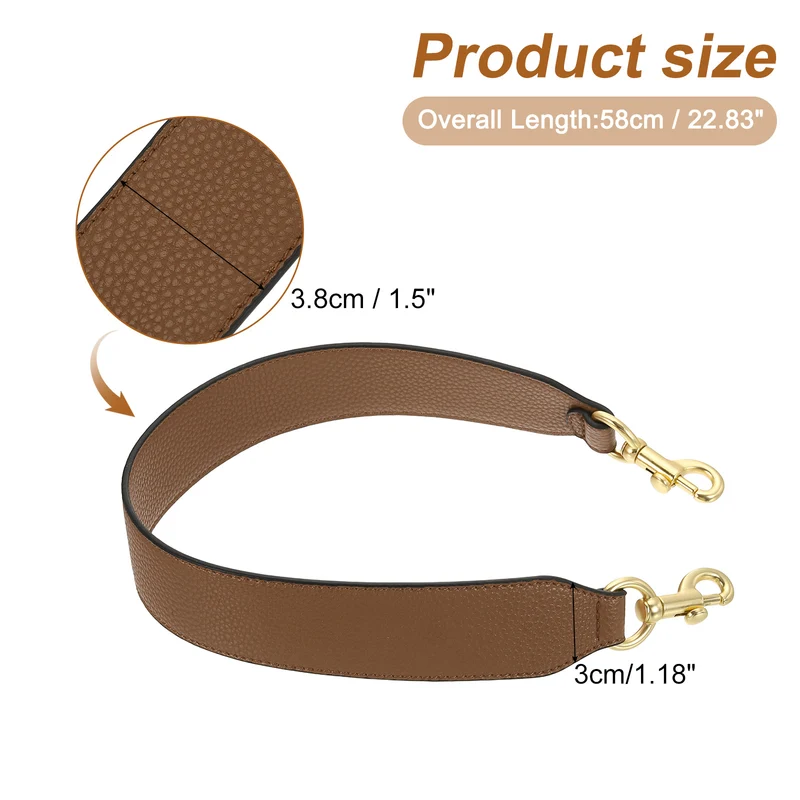 22.83" PU Leather Short Bag Strap with Clasp Brown Light Gold Buckle