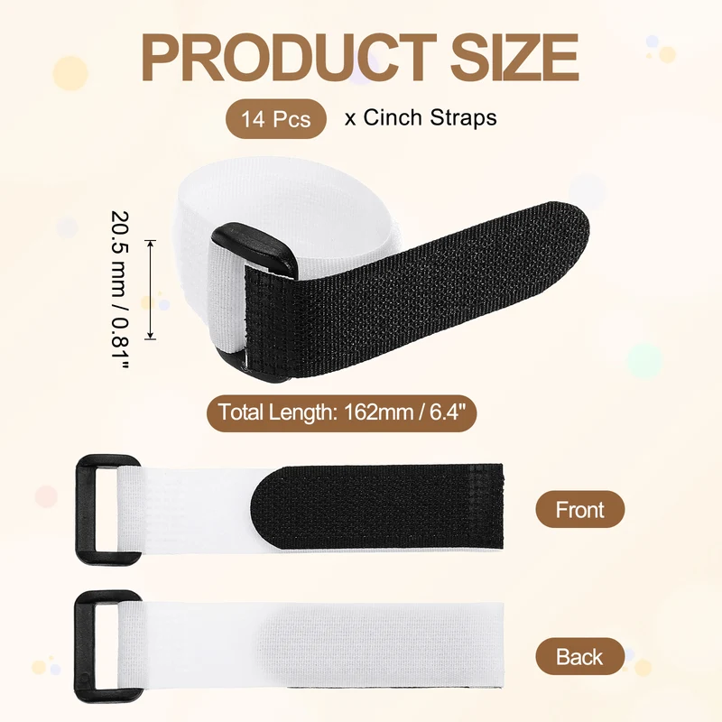 14pcs Reusable Cinch Strap 1.1"x6.4" Hook and Loop Cable Securing Strap White