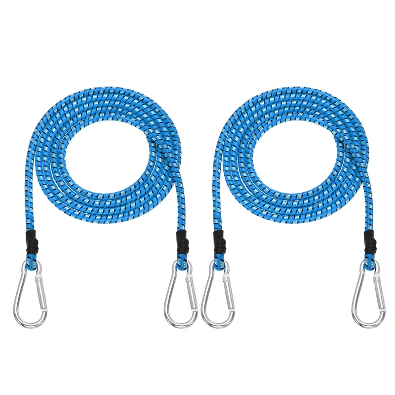 2 Pcs 6.6ft Elastic Bungee Cords with Carabiners Outdoor Bungee Cords Blue