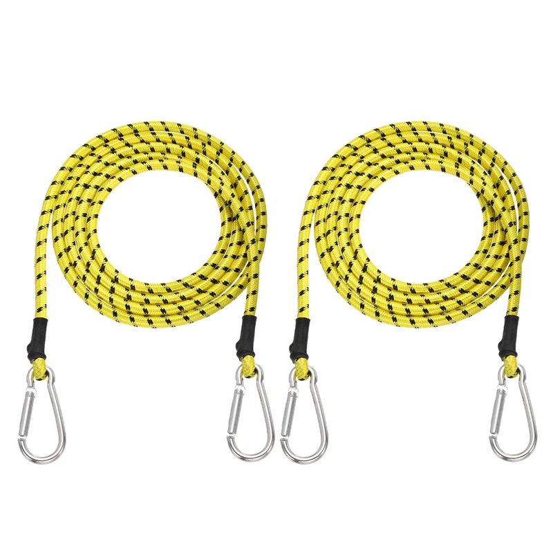 2 Pcs 6.6ft Elastic Bungee Cords with Carabiners Outdoor Bungee Cords Yellow