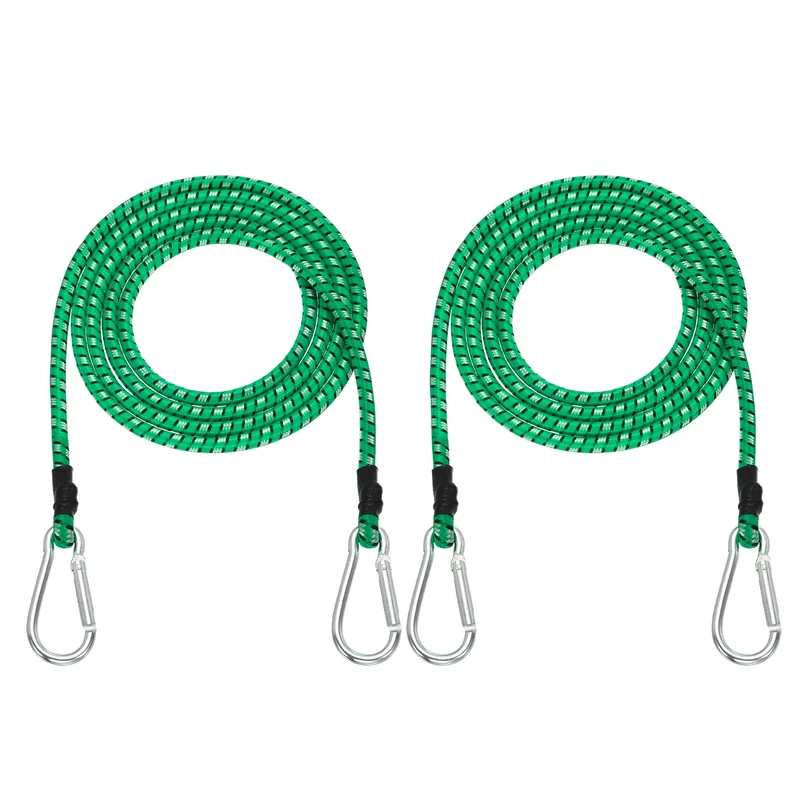 2 Pcs 6.6ft Elastic Bungee Cords with Carabiners Outdoor Bungee Cords Green