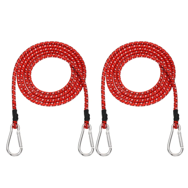 2 Pcs 6.6ft Elastic Bungee Cords with Carabiners Outdoor Bungee Cords Red