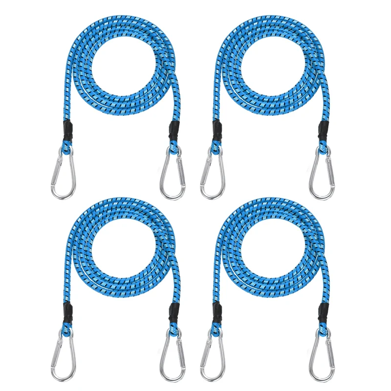 4 Pcs 5ft Elastic Bungee Cords with Carabiners Outdoor Bungee Cords Blue