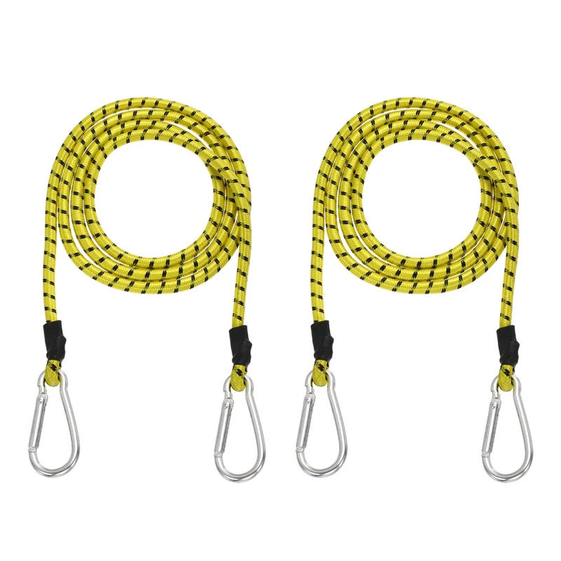 2 Pcs 5ft Elastic Bungee Cords with Carabiners Outdoor Bungee Cords Yellow