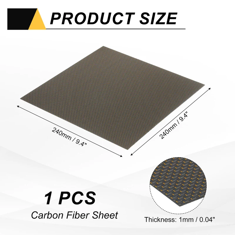 1 Pcs 3K Carbon Fiber Sheet 240x240x1mm Board with Gold Metallic Threads