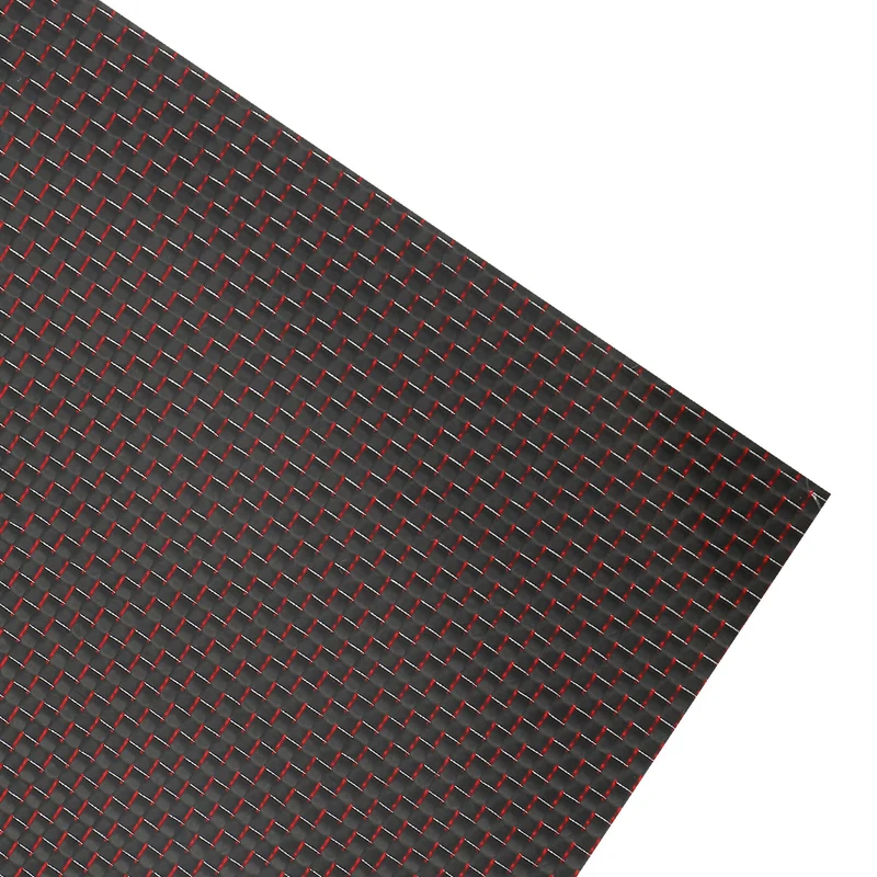 1 Pcs 3K Carbon Fiber Sheet 240x240x2mm Board with Red Metallic Threads