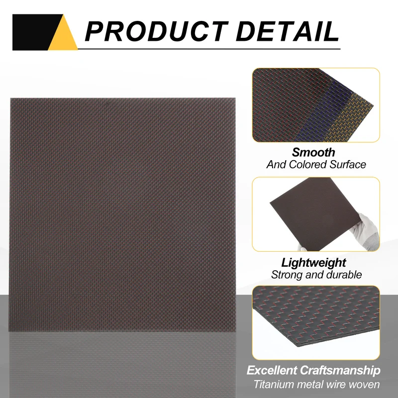 1 Pcs 3K Carbon Fiber Sheet 240x240x2mm Board with Red Metallic Threads