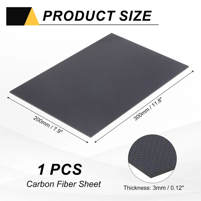 1 Pcs 3K Carbon Fiber Sheet 300x200x3mm Board with Blue Metallic Threads