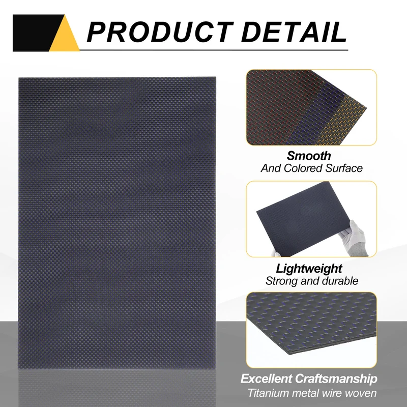1 Pcs 3K Carbon Fiber Sheet 300x200x3mm Board with Blue Metallic Threads