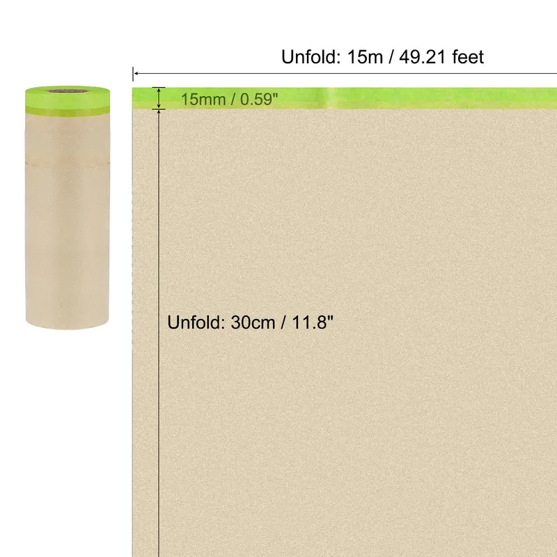 Pre-Taped Masking Paper 11.8" x 49ft Brown Paper High-Tack Tape Green