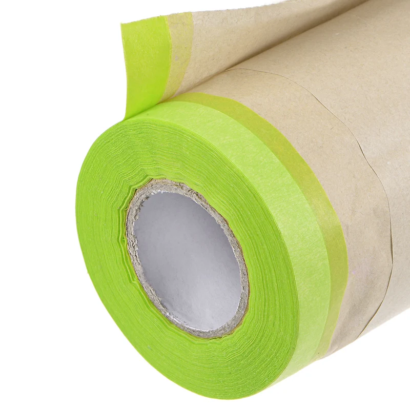 Pre-Taped Masking Paper 11.8" x 49ft Brown Paper High-Tack Tape Green