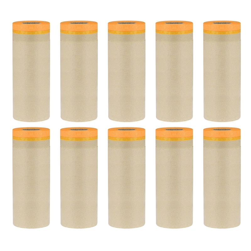 Pre-Taped Masking Paper 17.7" x 49ft Brown Paper High-Tack Tape 10pcs Orange