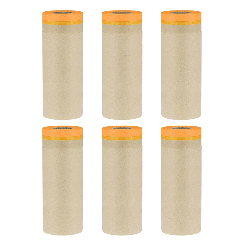 Pre-Taped Masking Paper 17.7" x 49ft Brown Paper High-Tack Tape 6pcs Orange