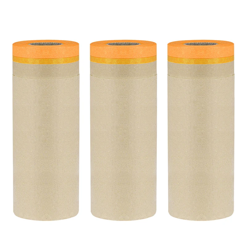 Pre-Taped Masking Paper 17.7" x 49ft Brown Paper High-Tack Tape 3pcs Orange