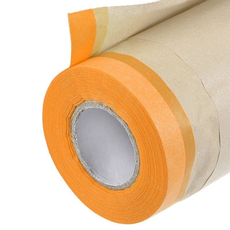 Pre-Taped Masking Paper 17.7" x 49ft Brown Paper High-Tack Tape 3pcs Orange