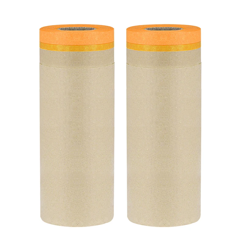 Pre-Taped Masking Paper 17.7" x 49ft Brown Paper High-Tack Tape 2pcs Orange