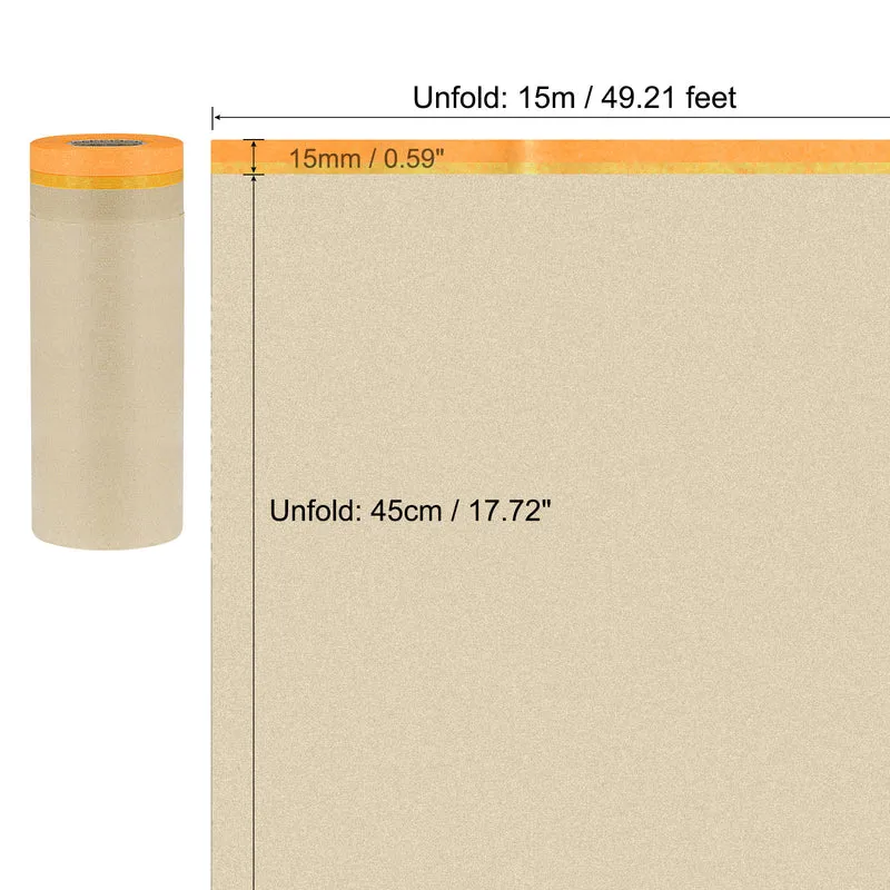 Pre-Taped Masking Paper 17.7" x 49ft Brown Paper High-Tack Tape Orange