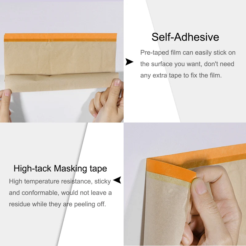 Pre-Taped Masking Paper 17.7" x 49ft Brown Paper High-Tack Tape Orange