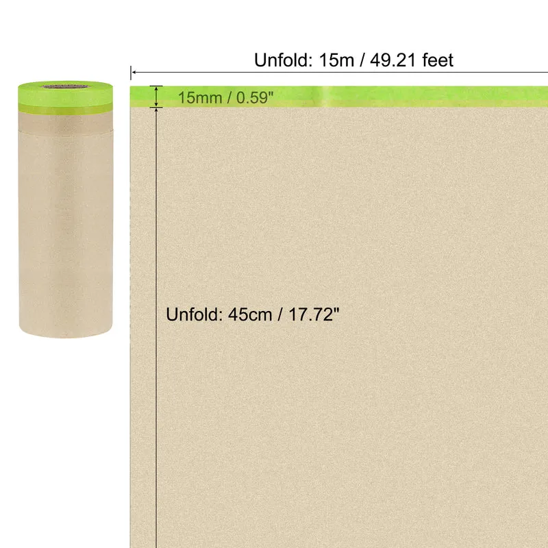 Pre-Taped Masking Paper 17.7" x 49ft Brown Paper High-Tack Tape Green