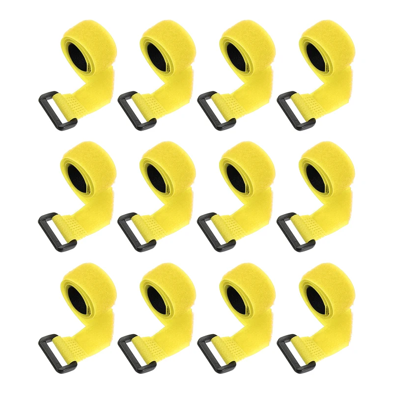 12Pcs 0.8"x13.8" Reusable Cinch Strap Hook and Loop Cable Securing Strap Yellow