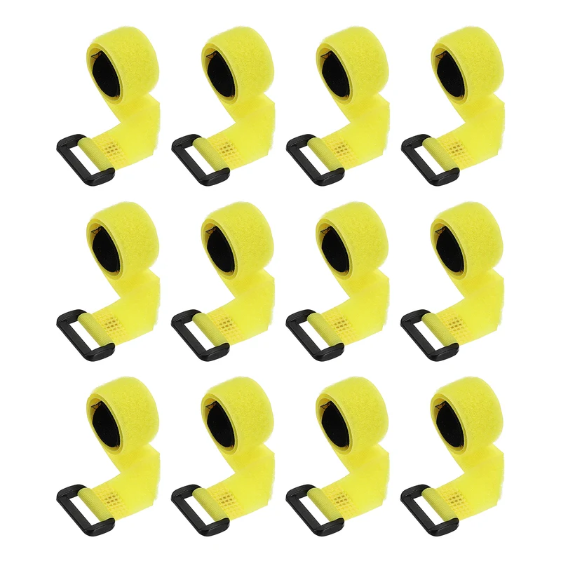 12Pcs 0.8"x11.8" Reusable Cinch Strap Hook and Loop Cable Securing Strap Yellow