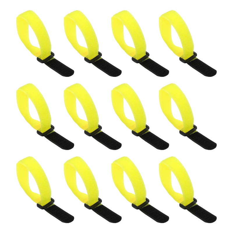 12Pcs 0.8"x9.8" Reusable Cinch Strap Hook and Loop Cable Securing Strap Yellow