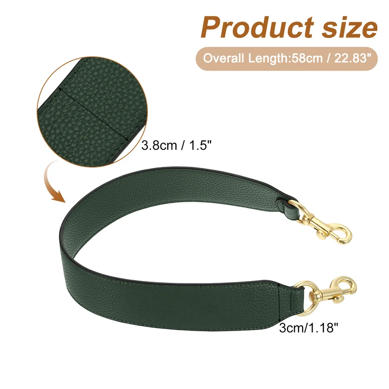 22.83" PU Leather Short Bag Strap with Clasp, Light Gold Buckle, Dark Green