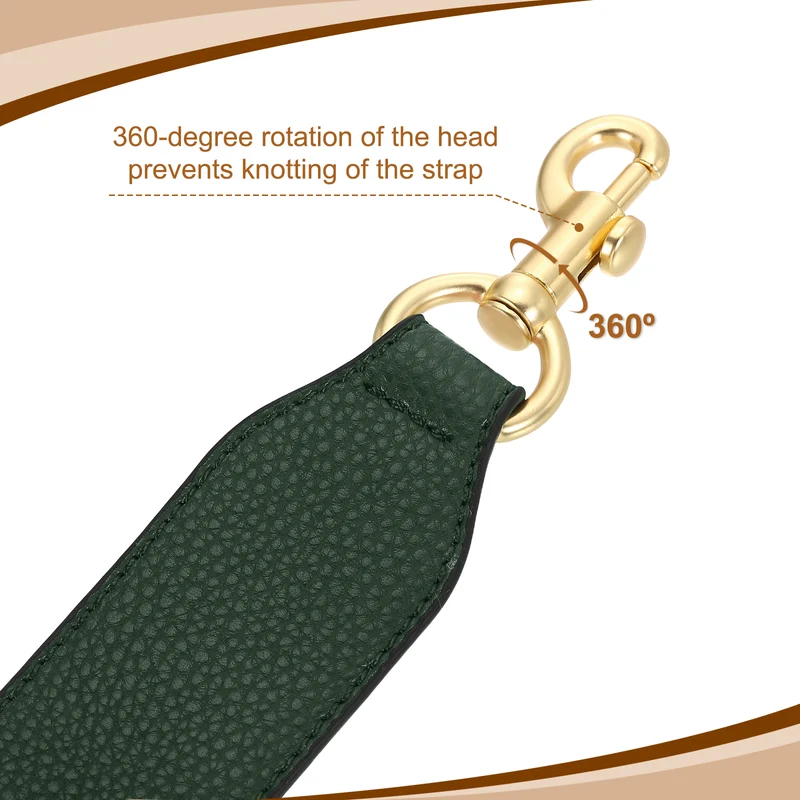 22.83" PU Leather Short Bag Strap with Clasp, Light Gold Buckle, Dark Green