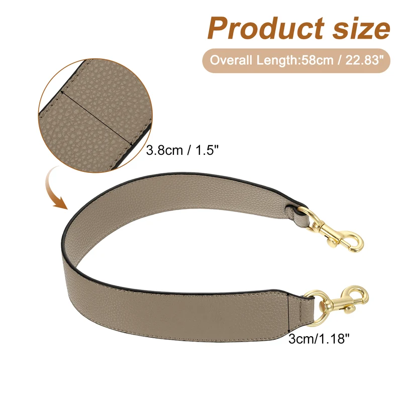 22.83" PU Leather Short Bag Strap with Clasp Dark Khaki Light Gold Buckle